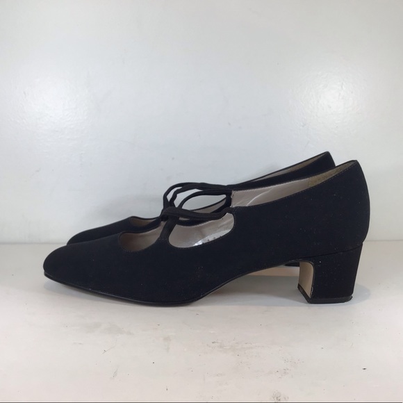 TROTTERS MADE IN BRAZIL VEGAN SUEDE CROSSOVER BLOCK HEEL PUMPS BLACK SZ 11 - Picture 6 of 9